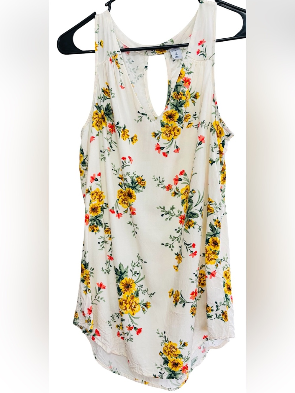 Old Navy Floral Sleeveless Tank Top Medium Ivory Yellow Floral Keyhole Back